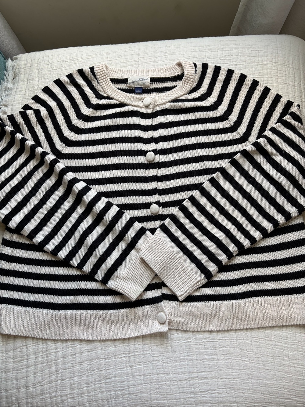 Universal Thread Black and White Striped Button-Front Cardigan